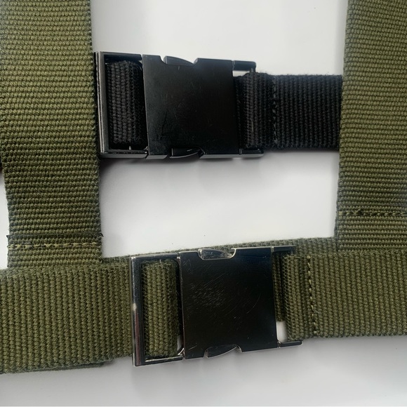 Zara Harness Belt Bundle Canvas Green Black Metal Clasp Sz 32 Med - Picture 5 of 7